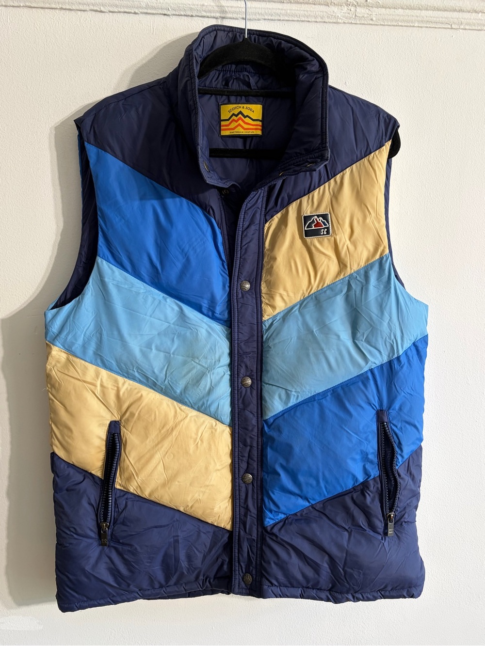 Scotch & Soda Chevron Colorblock Puffer Vest - Navy, Blue and Cream